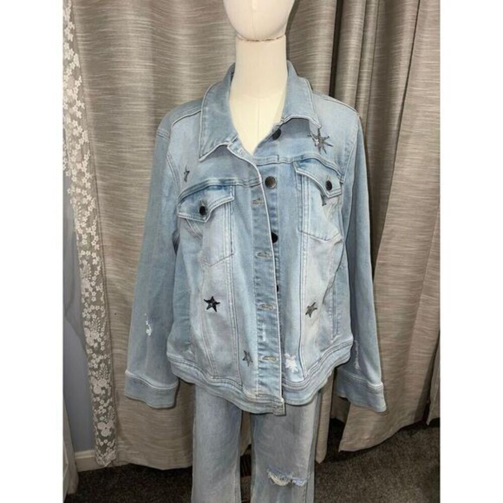 Lane Bryant Denim Star Print Jacket Size 22‎